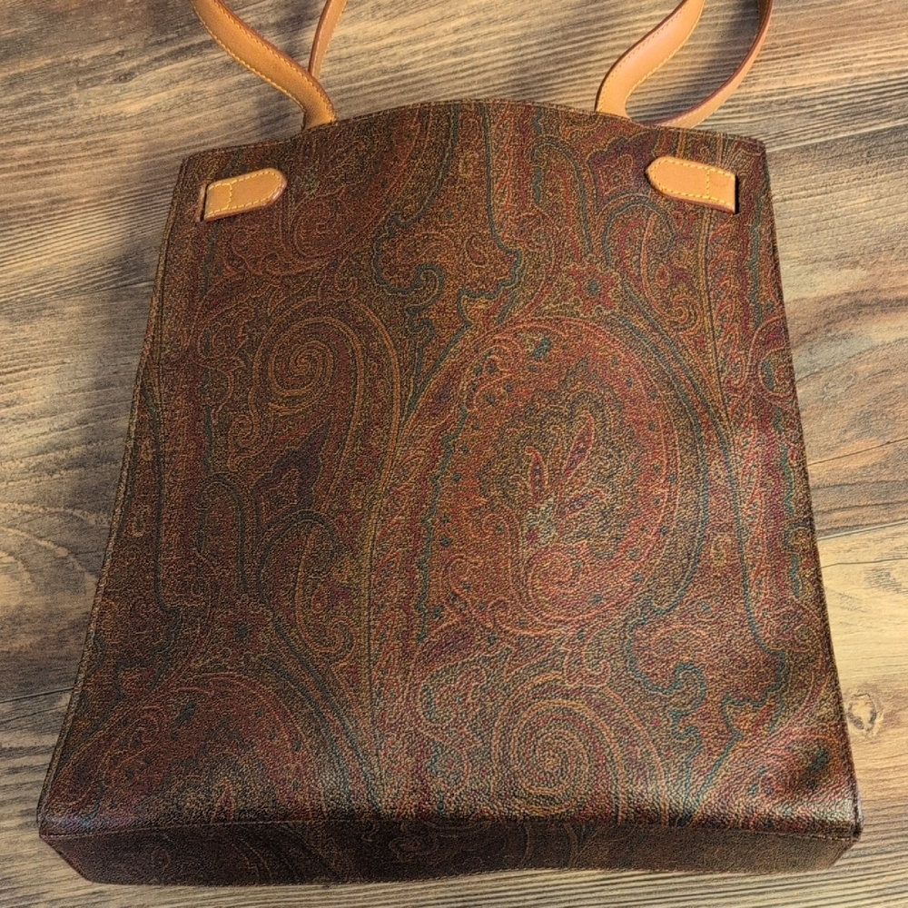 Etro Paisley Coated Canvas Vachetta Leather Laptop Briefcase Shoulder Bag - Picture 10 of 16